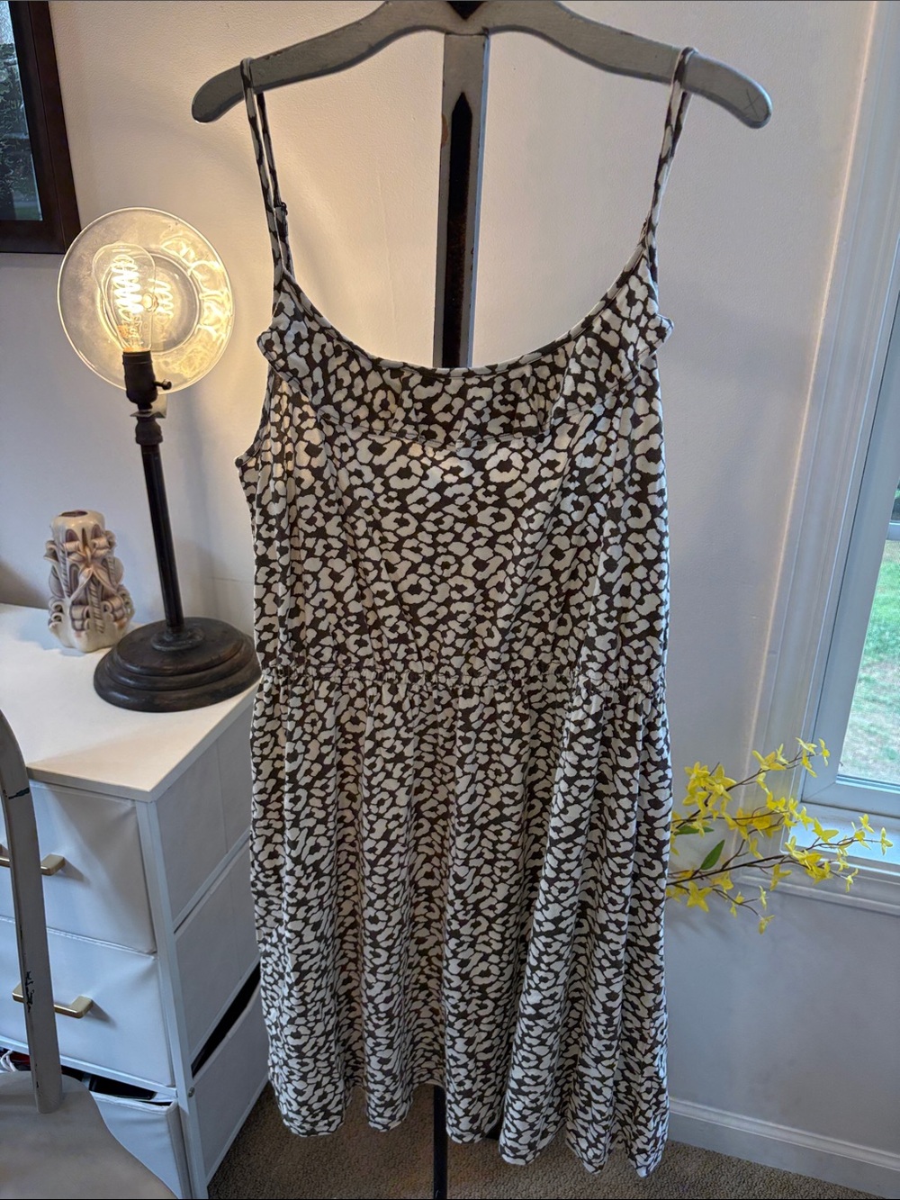 LOFT Taupe and Cream Leopard Print Midi Dress